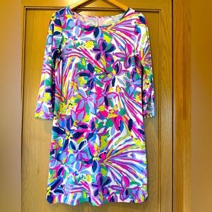 Lilly Pulitzer Colorful Floral Quarter Sleeve Pima Cotton Tee Dress / small